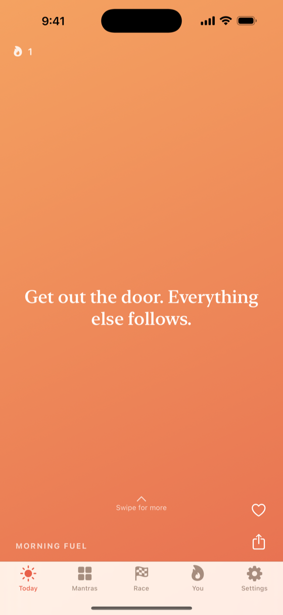 Pace daily mantra on the home screen
